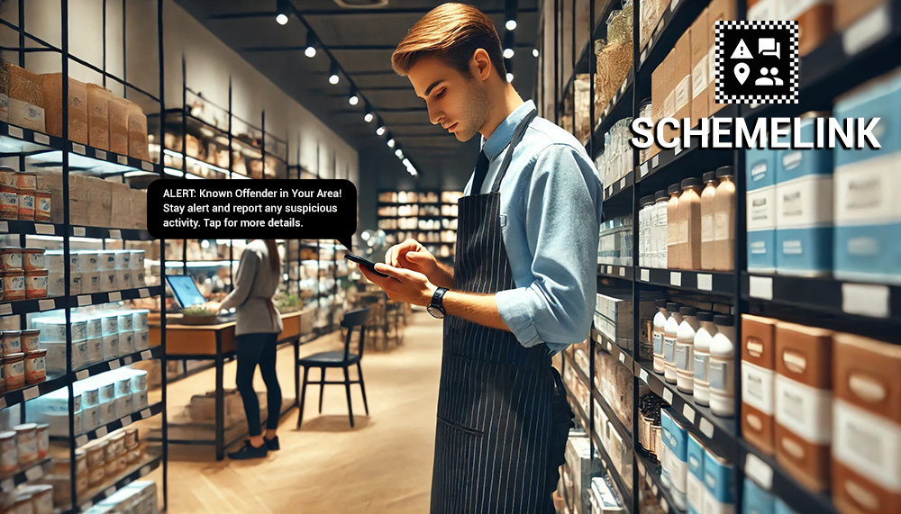 Schemelink app being used by retail staff man in a store showing an alert